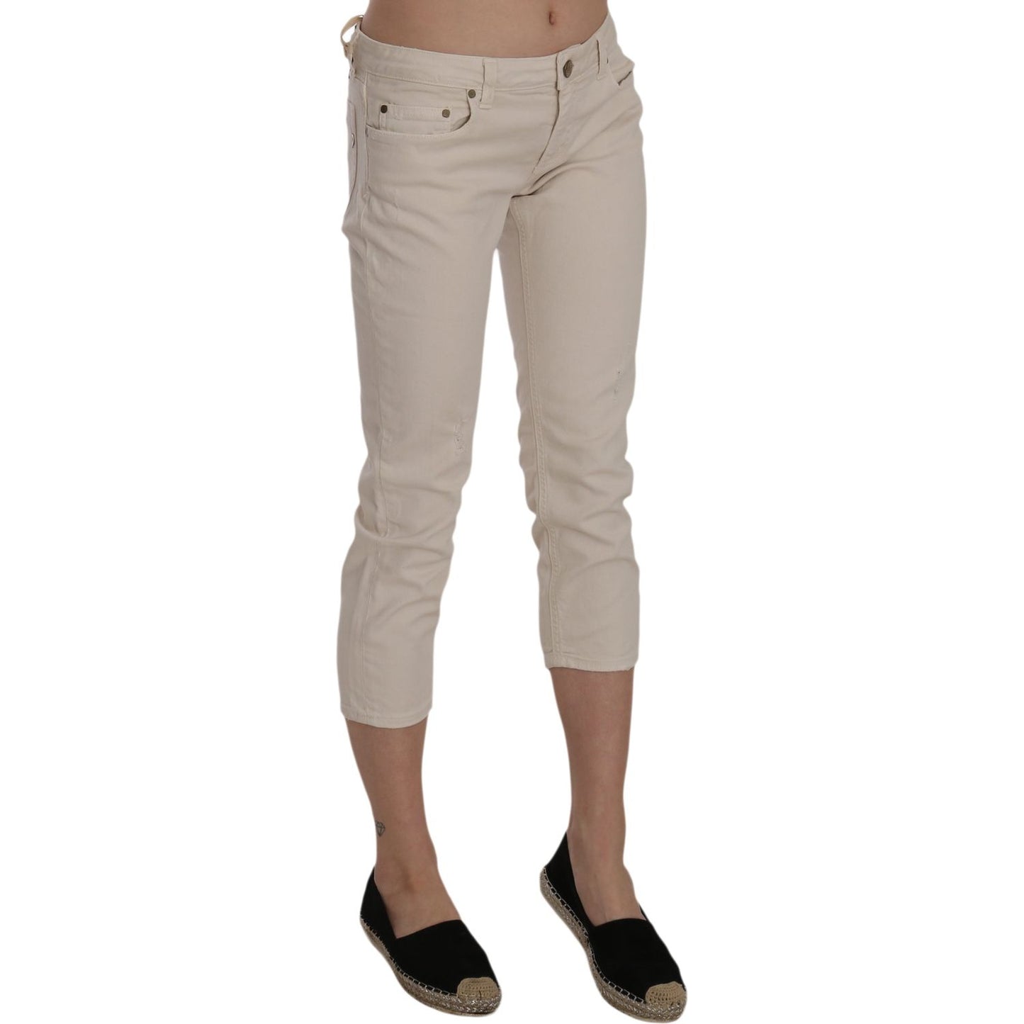 Dondup Beige Cotton Stretch Low Waist Skinny Cropped Capri Jeans Jeans & Pants