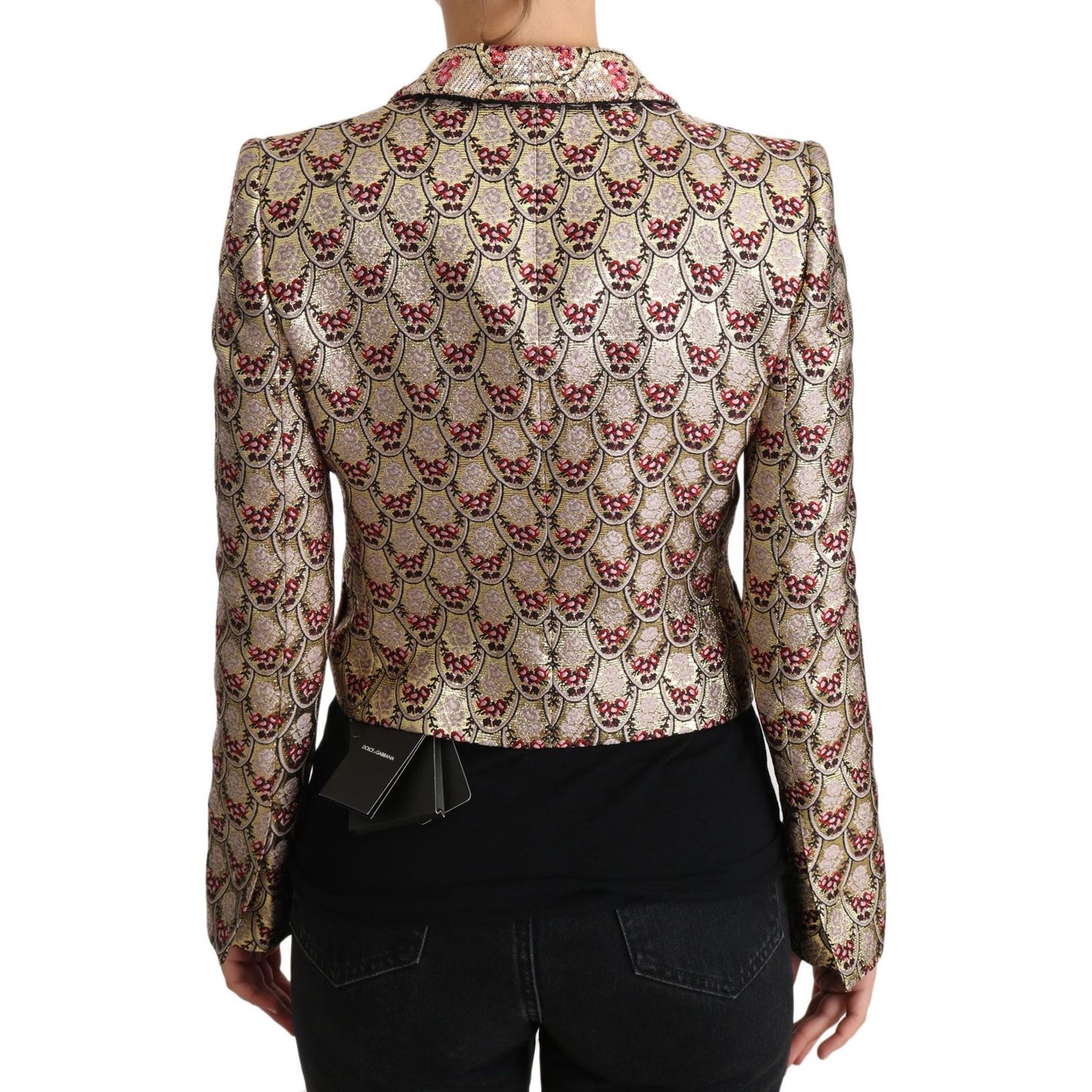 Dolce & Gabbana Gold Floral Sequined Blazer Coat Jacket JKT2420-38