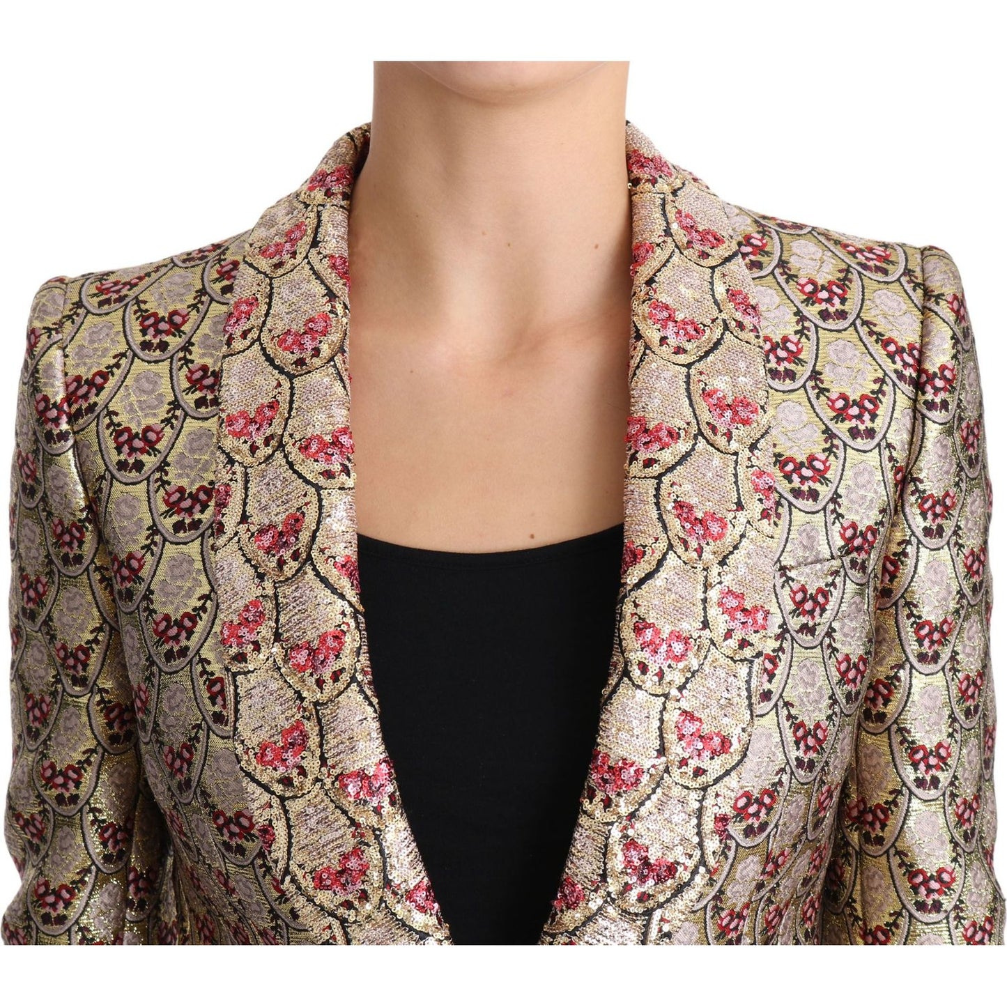 Dolce & Gabbana Gold Floral Sequined Blazer Coat Jacket JKT2420-38