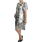 Dolce & Gabbana Silver Sequined Crystal Shift Gown Dress DR2045-40