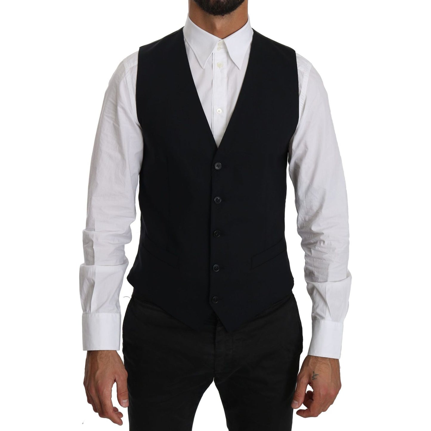 Dolce & Gabbana Blue Wool Waistcoat Formal Gilet Vest TSH3952-46