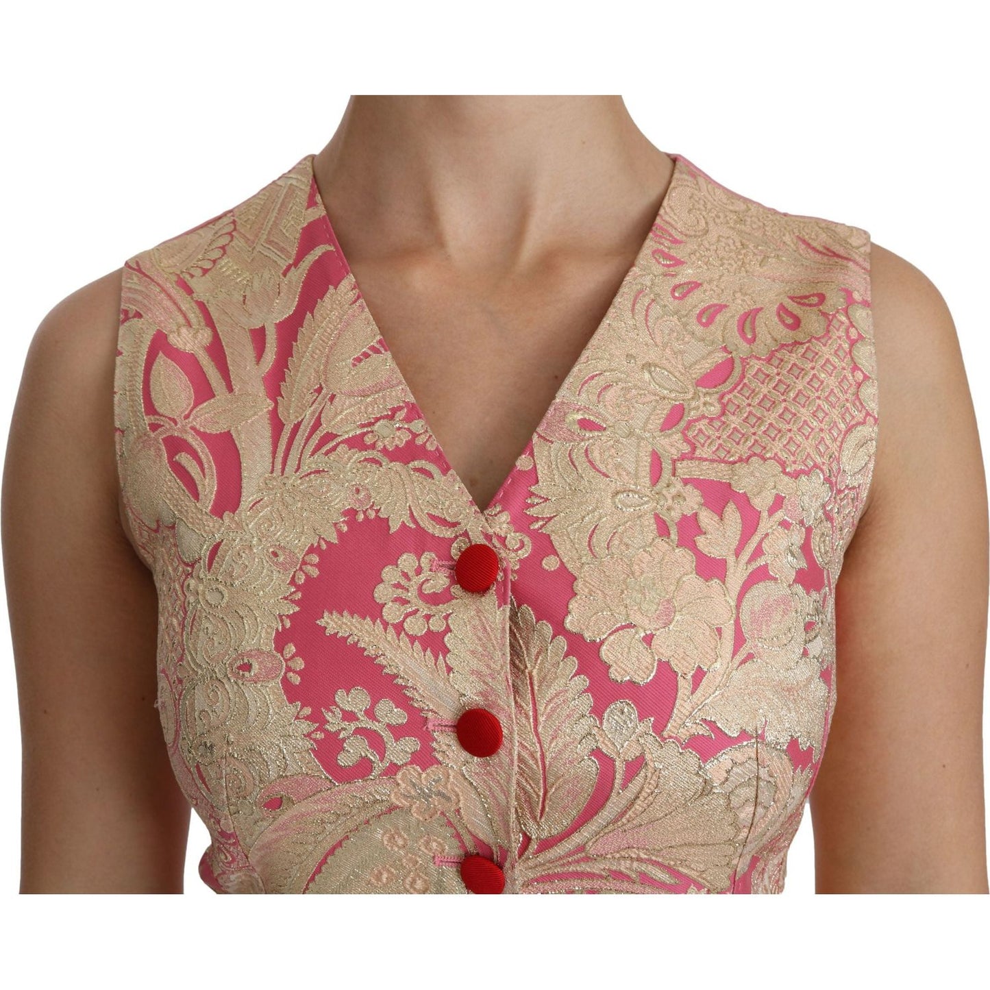 Dolce & Gabbana Pink Gold Brocade Waistcoat Vest Blouse Top