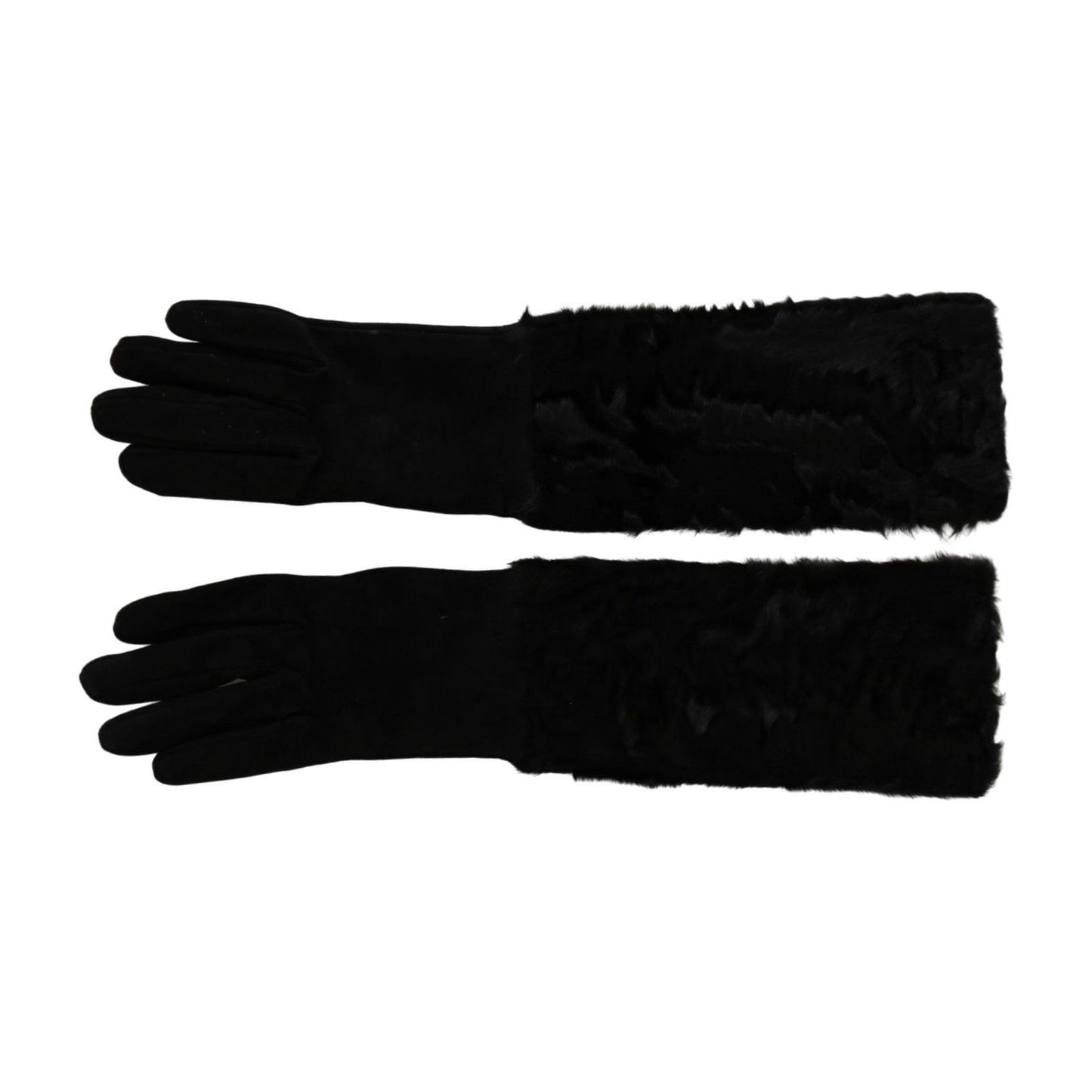 Dolce & Gabbana Black Elbow Length Mitten Suede Fur Gloves