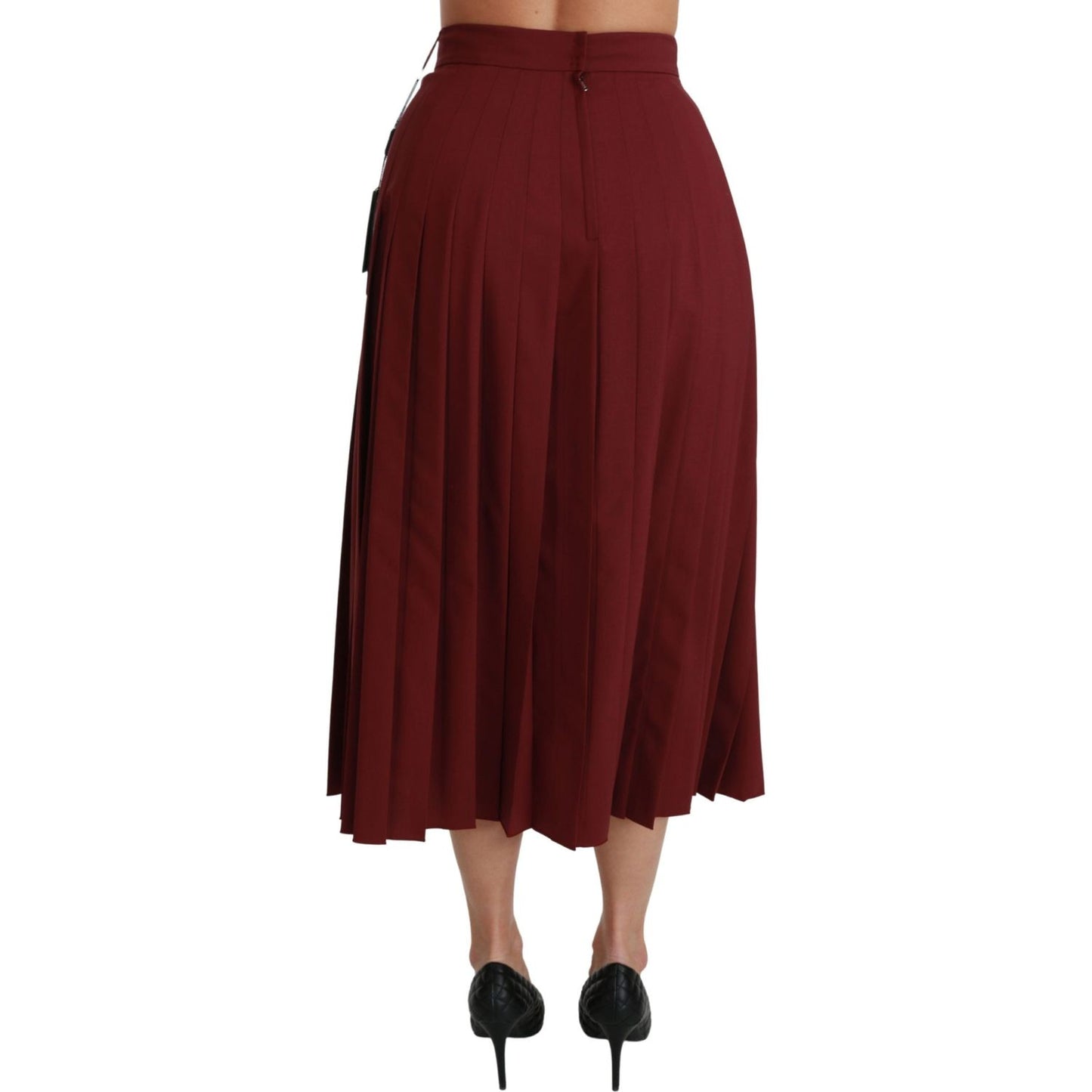 Dolce & Gabbana Red High Waist Pleated Maxi Wool Skirt SKI1416-38
