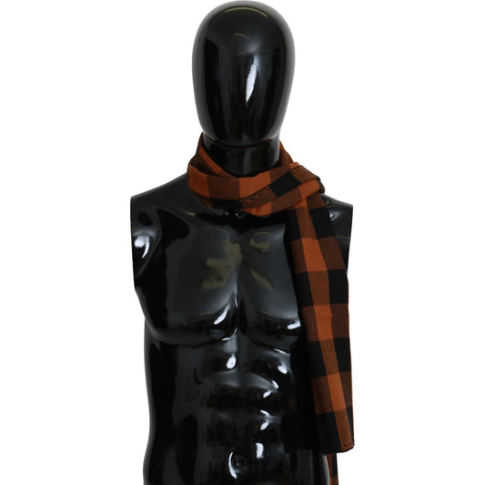 Costume National Orange Check Neck Wrap Shawl Scarf