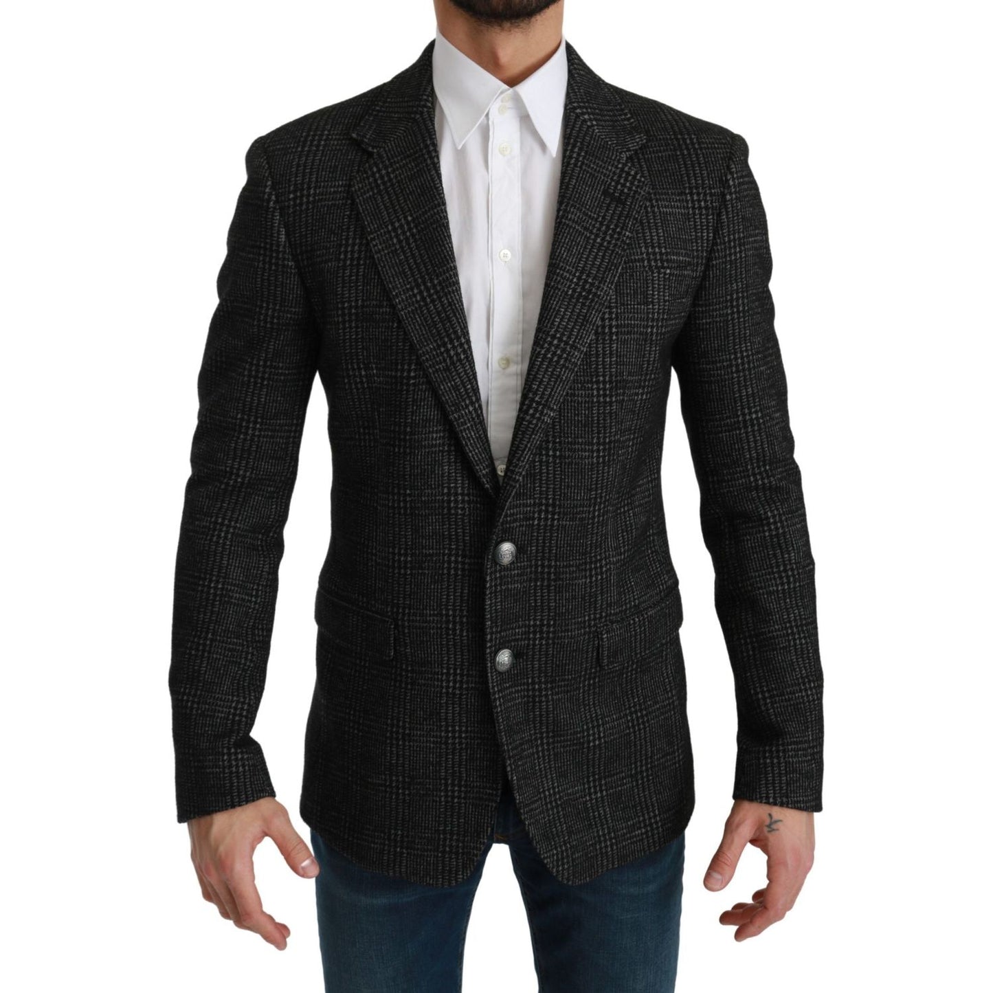 Dolce & Gabbana Gray Plaid Check Slim Fit Jacket Blazer KOS1778-46