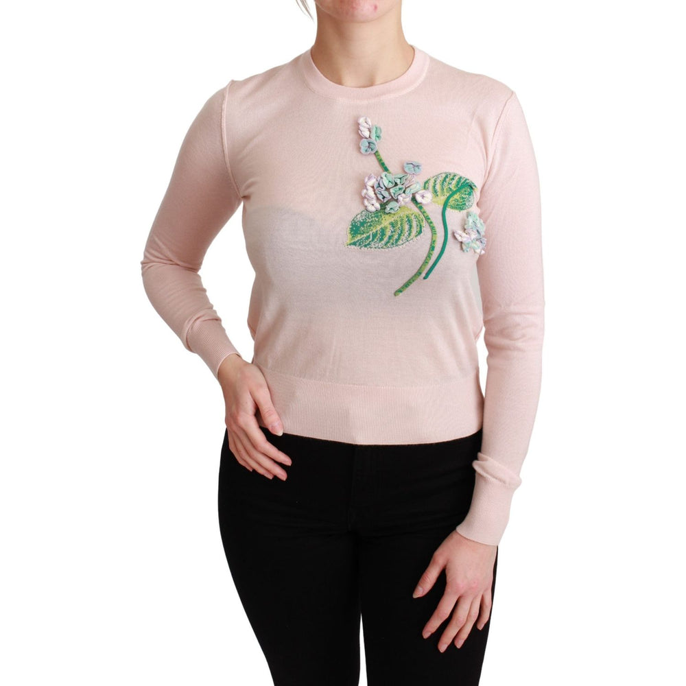 Dolce & Gabbana Pink Floral Silk Cashmere Pullover Sweater TSH4581-36