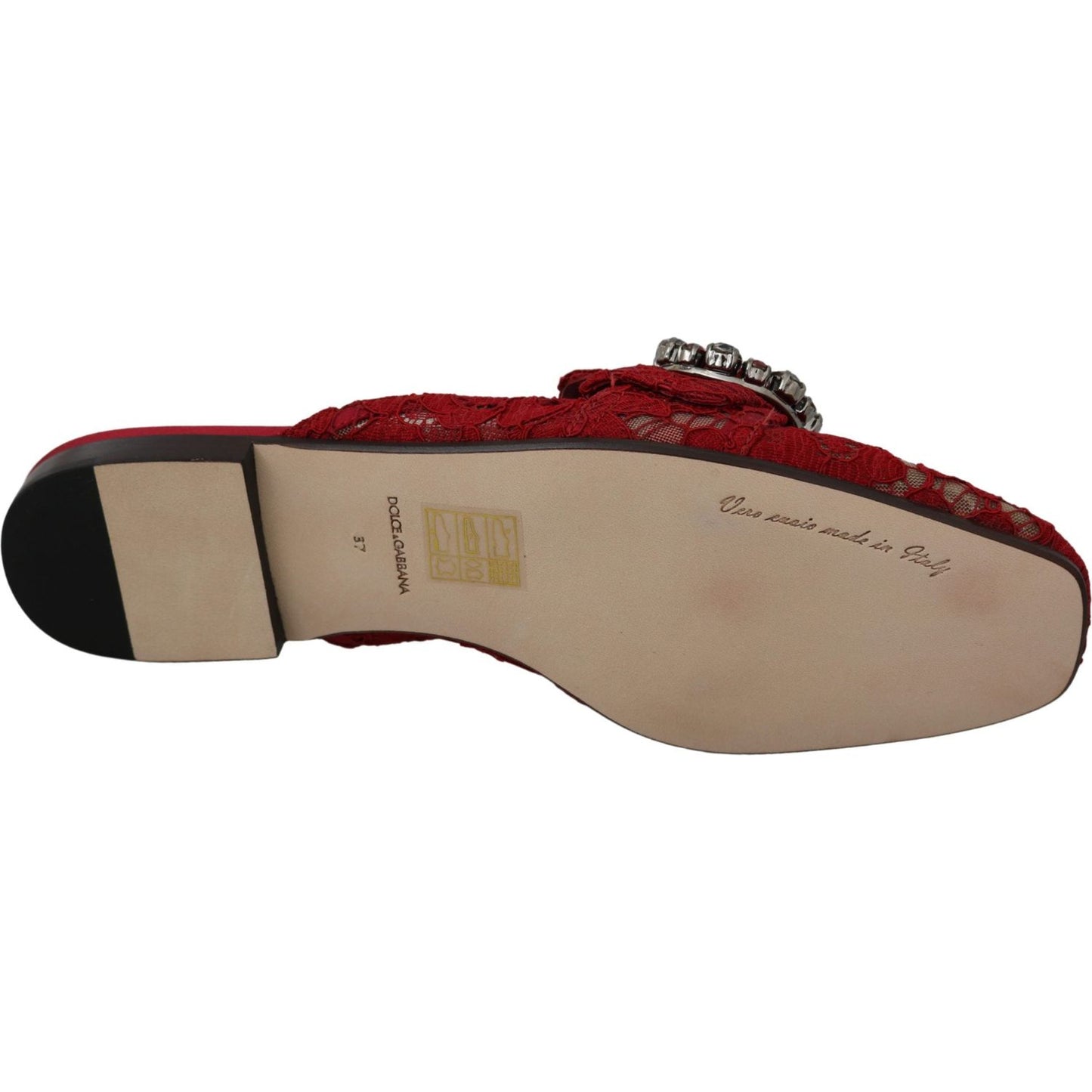 Dolce & Gabbana Red Lace Crystal Slide On Flats Shoes LA6581-35