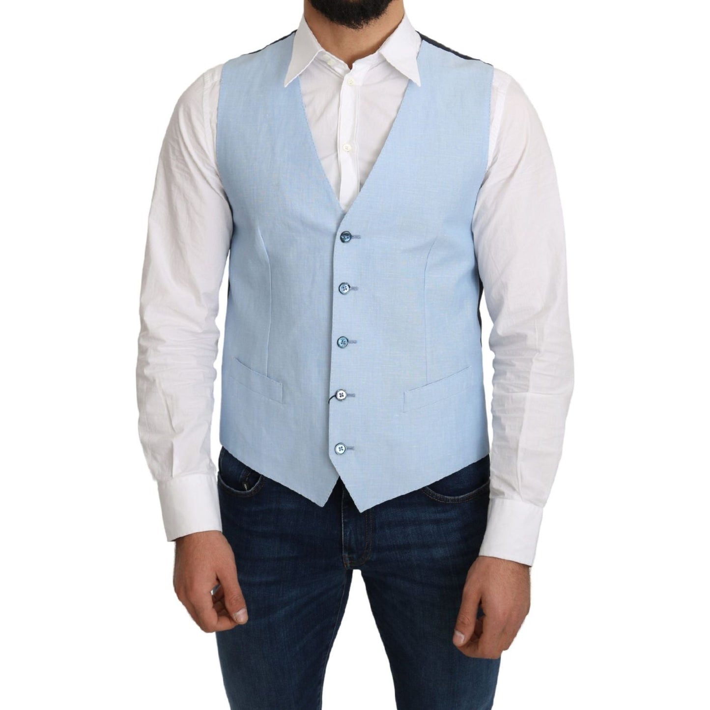 Dolce & Gabbana Blue Viscose Stretch Formal Coat Vest
