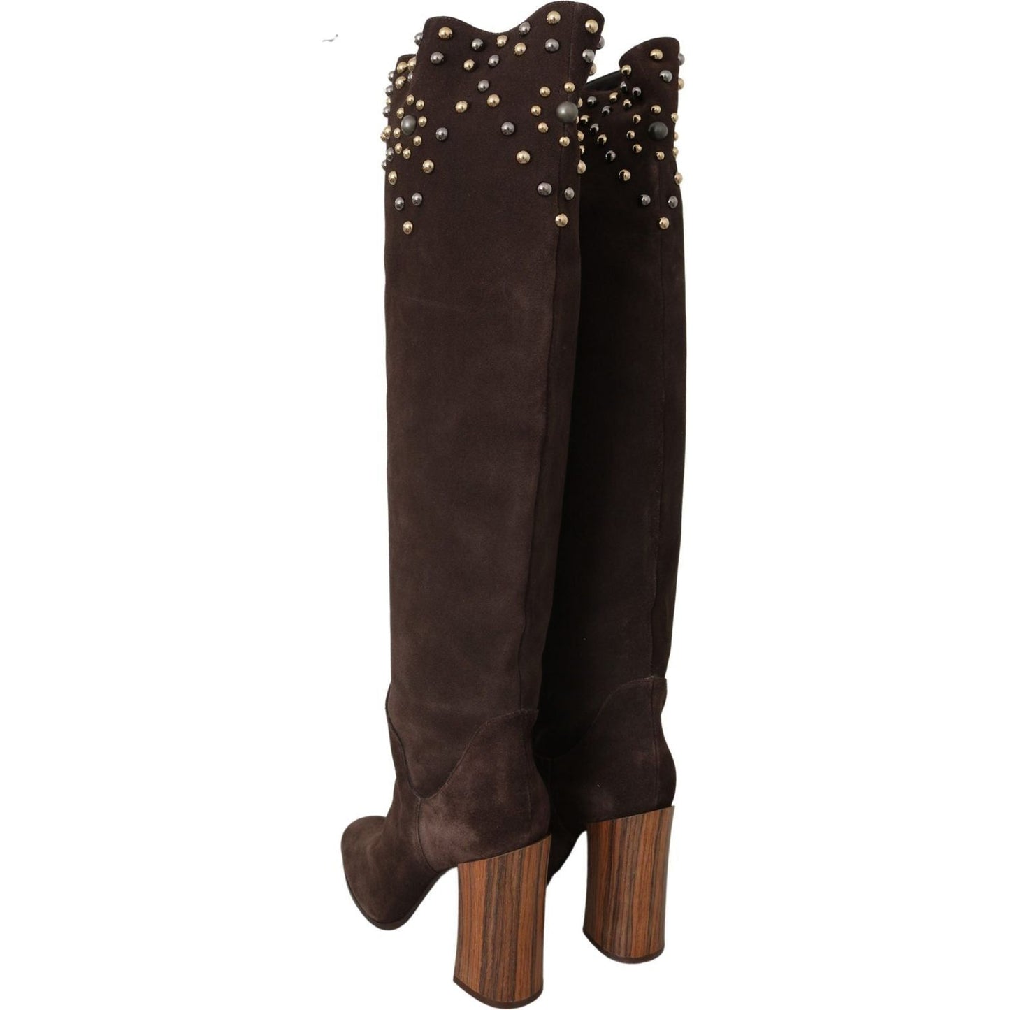 Dolce & Gabbana Brown Suede Studded Knee High Shoes Boots