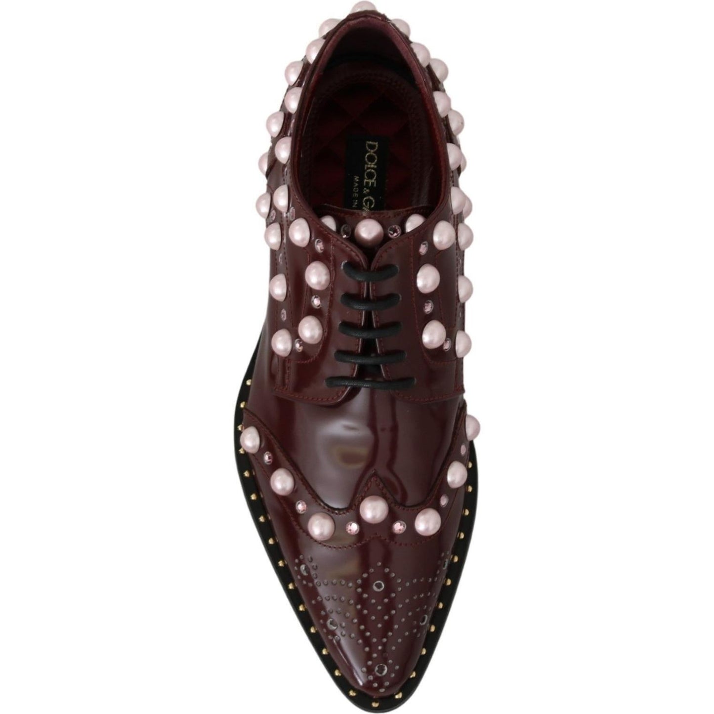 Dolce & Gabbana Bordeaux Leather Crystal Pearls Formal Shoes LA6911-39