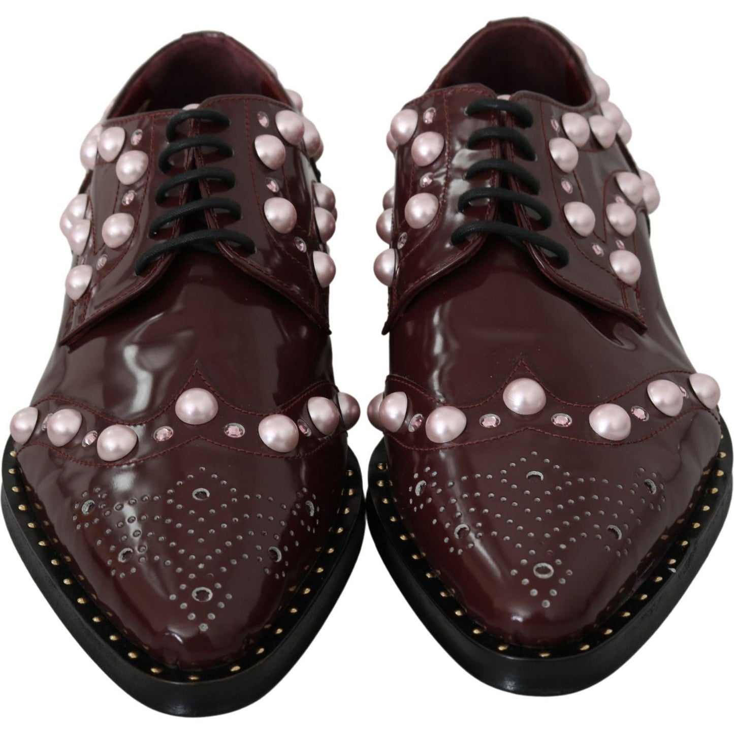 Dolce & Gabbana Bordeaux Leather Crystal Pearls Formal Shoes LA6911-39