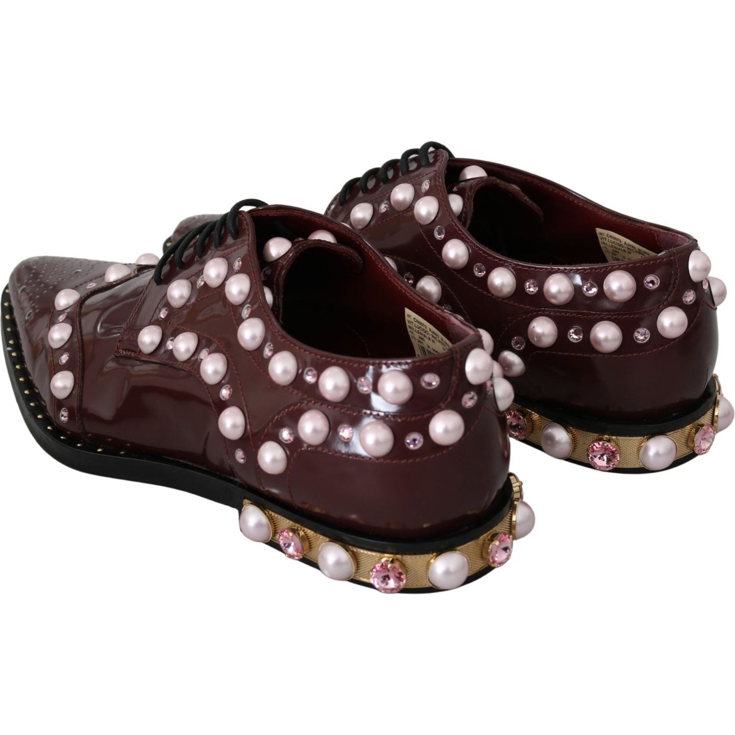 Dolce & Gabbana Bordeaux Leather Crystal Pearls Formal Shoes LA6911-39