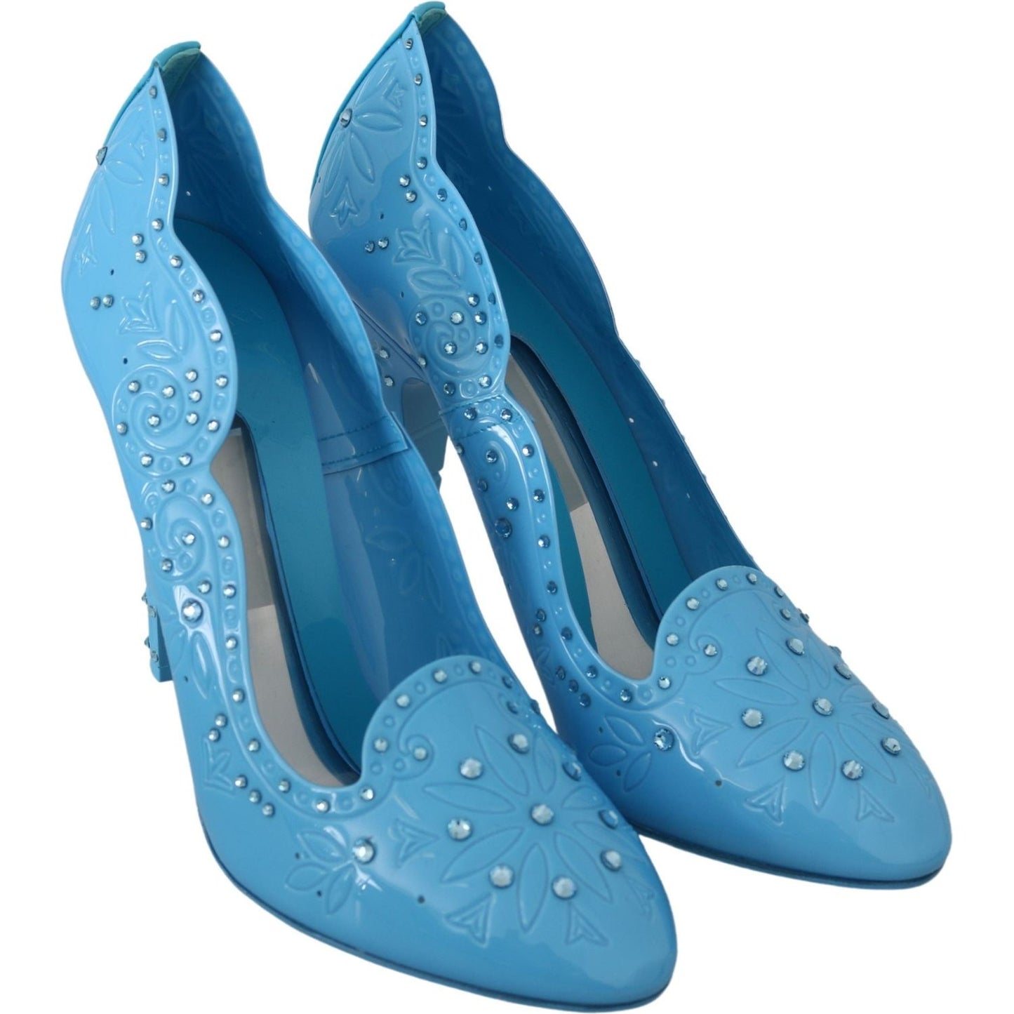 Dolce & Gabbana Blue Crystal Floral CINDERELLA Heels Shoes LA7270-39