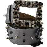 Dolce & Gabbana Silver Leather Crystal Stud Logo Buckle Belt BEL60886-70