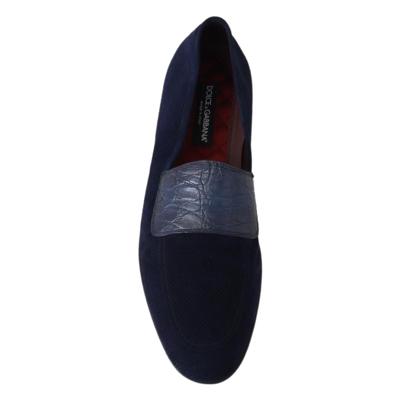 Dolce & Gabbana Blue Suede Caiman Loafers Slippers Shoes MV3705-39.5