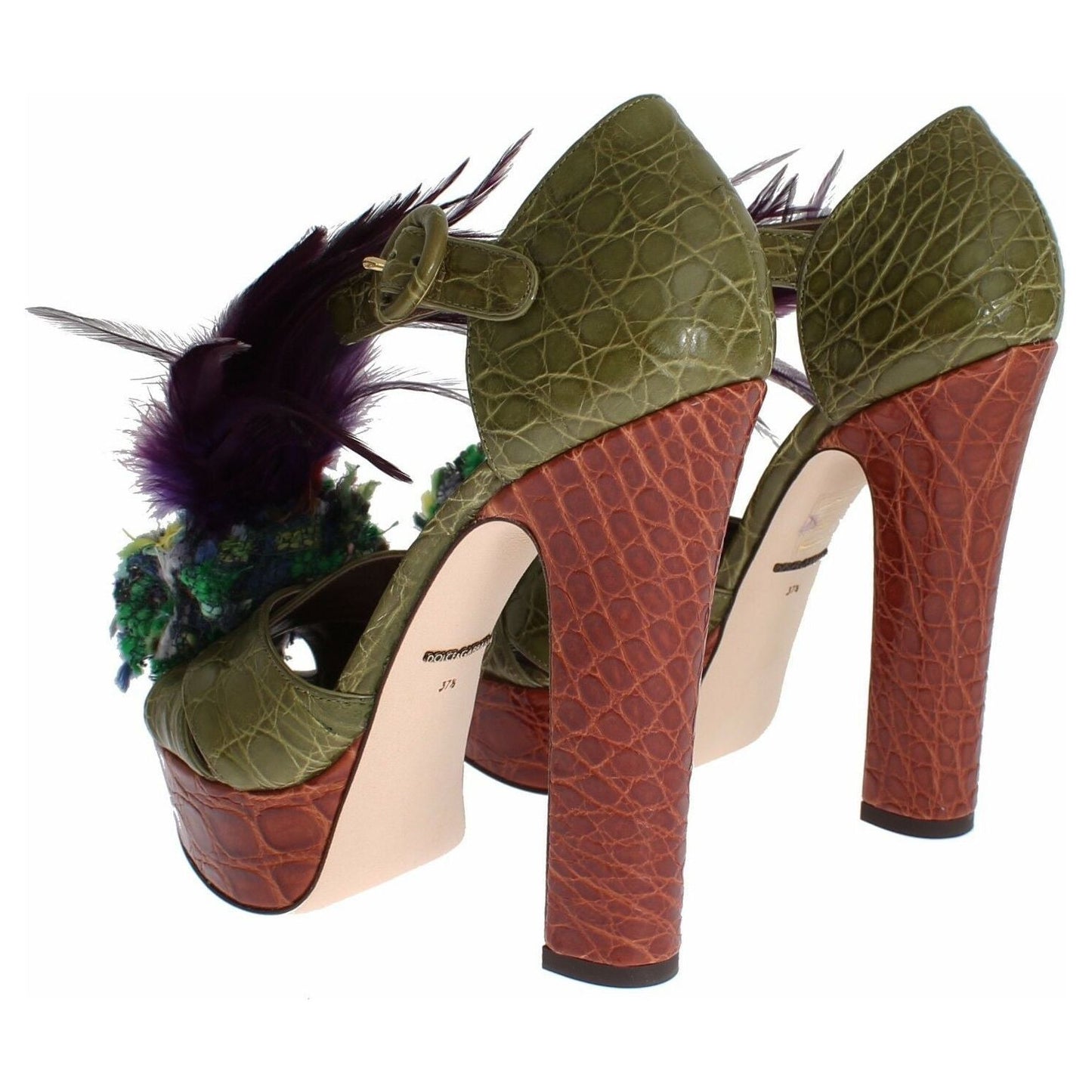 Dolce & Gabbana Green Leather Crystal Platform Sandal Shoes LA1118-35
