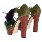 Dolce & Gabbana Green Leather Crystal Platform Sandal Shoes LA1118-35