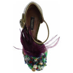 Dolce & Gabbana Green Leather Crystal Platform Sandal Shoes LA1118-35