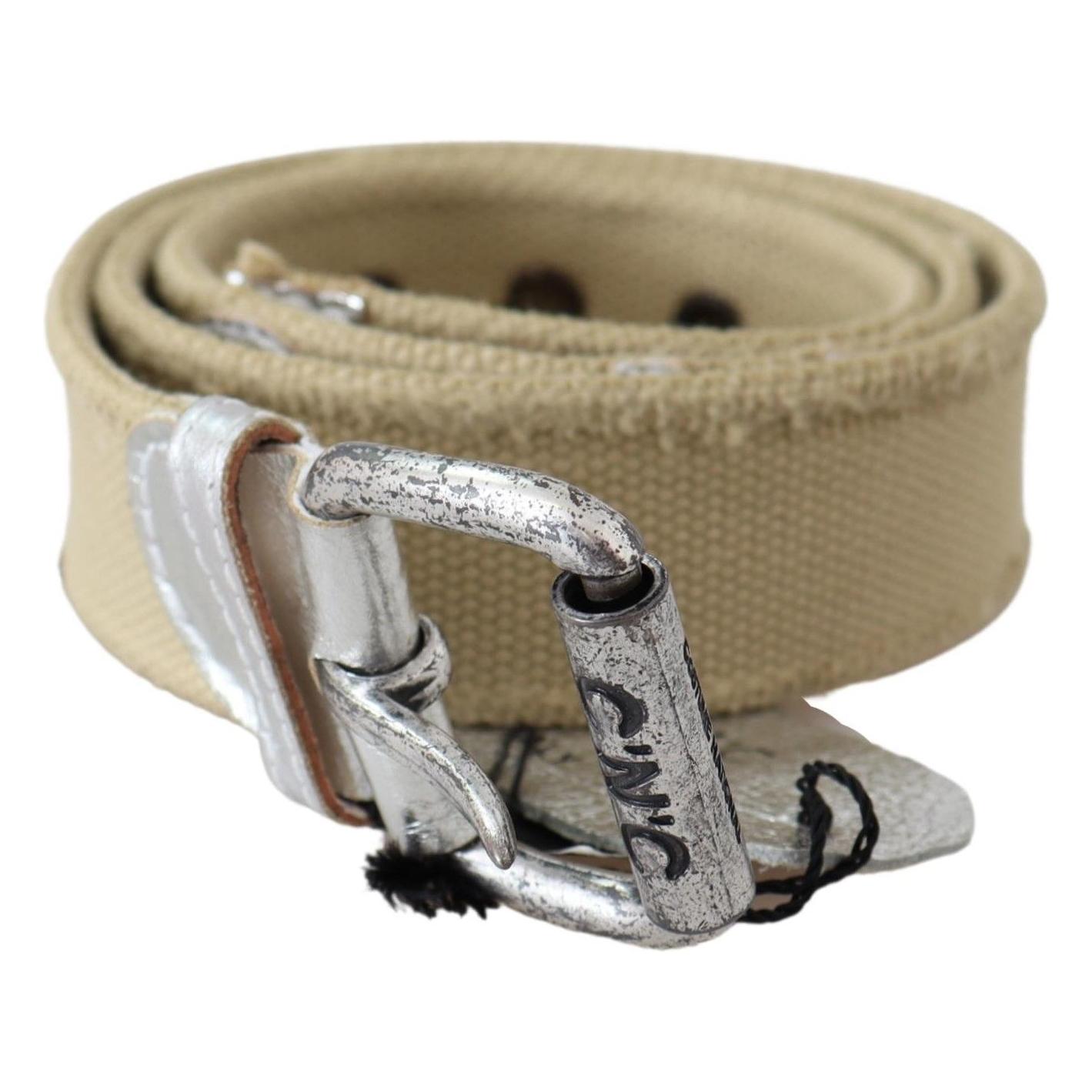 Costume National Beige Cotton Rustic Logo Buckle Belt BEL8025-85