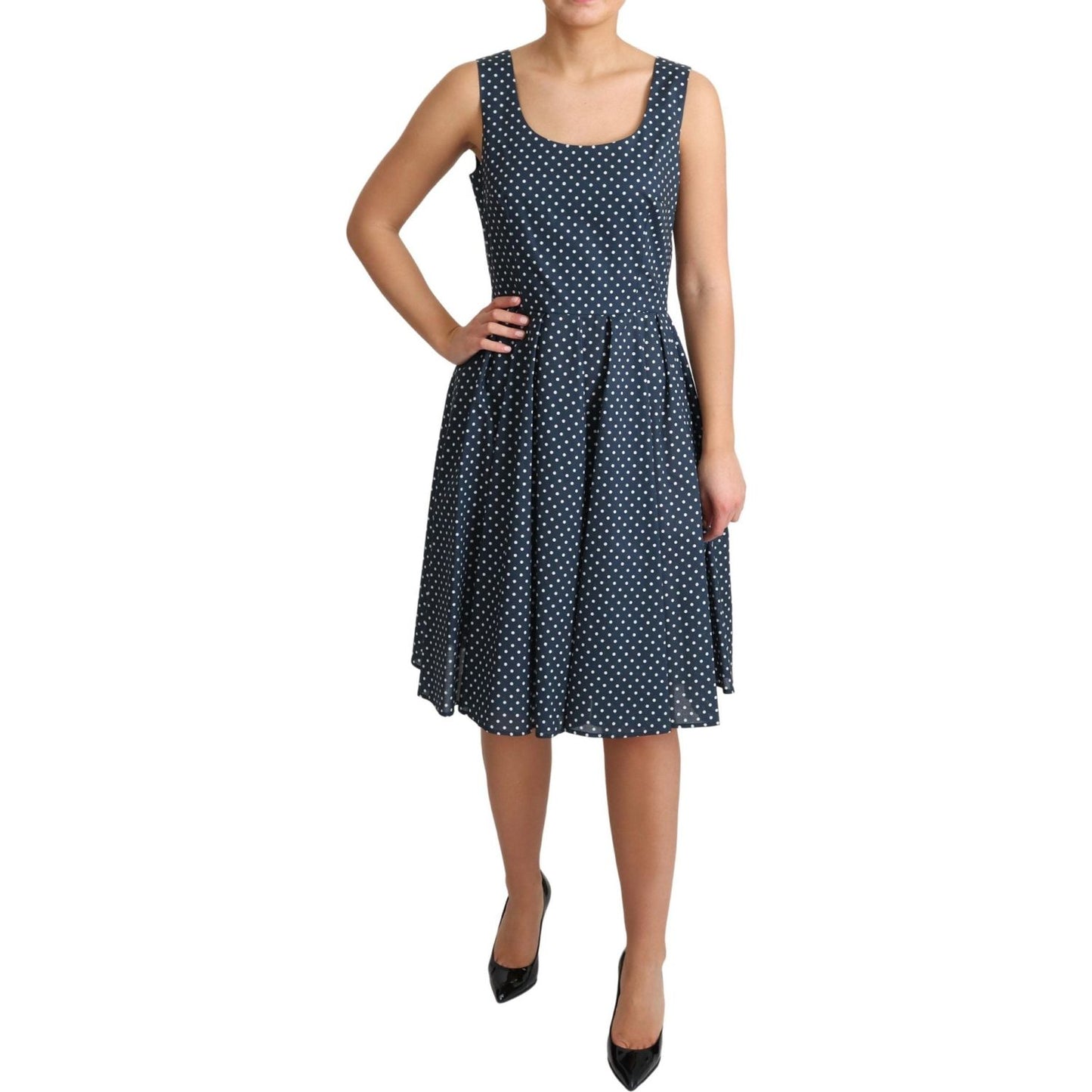 Dolce & Gabbana Blue Dotted Cotton A-Line Gown Dress DR2745-IT40