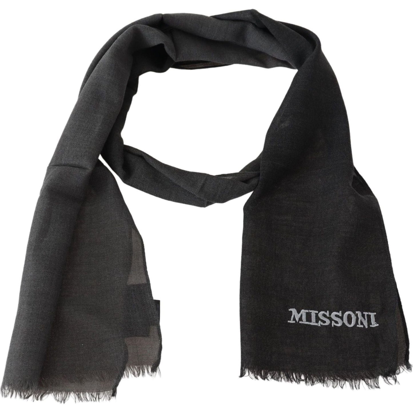 Missoni Gray Wool Unisex Neck Wrap Shawl Fringes Logo Scarf MS1956BG