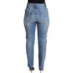 Dolce & Gabbana Blue Tattered Skinny Denim Cotton Blend Jeans PAN71874-36