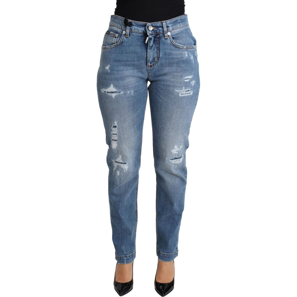 Dolce & Gabbana Blue Tattered Skinny Denim Cotton Blend Jeans PAN71874-36