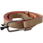 Costume National Beige Leather Silver Logo Buckle Waist Belt BEL61071-85