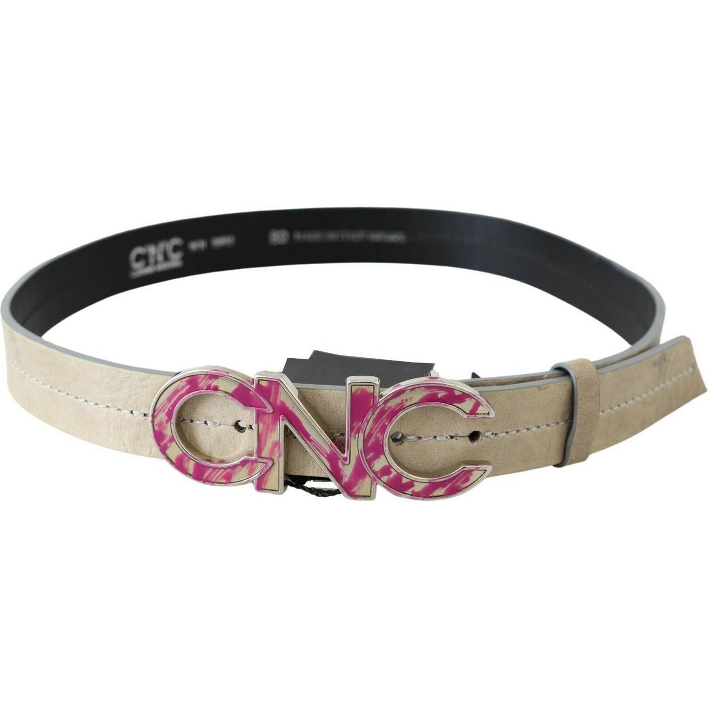 Costume National Beige Leather Pink Letter Logo Buckle Belt PAN71813- 80