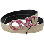 Costume National Beige Leather Pink Letter Logo Buckle Belt PAN71813- 80