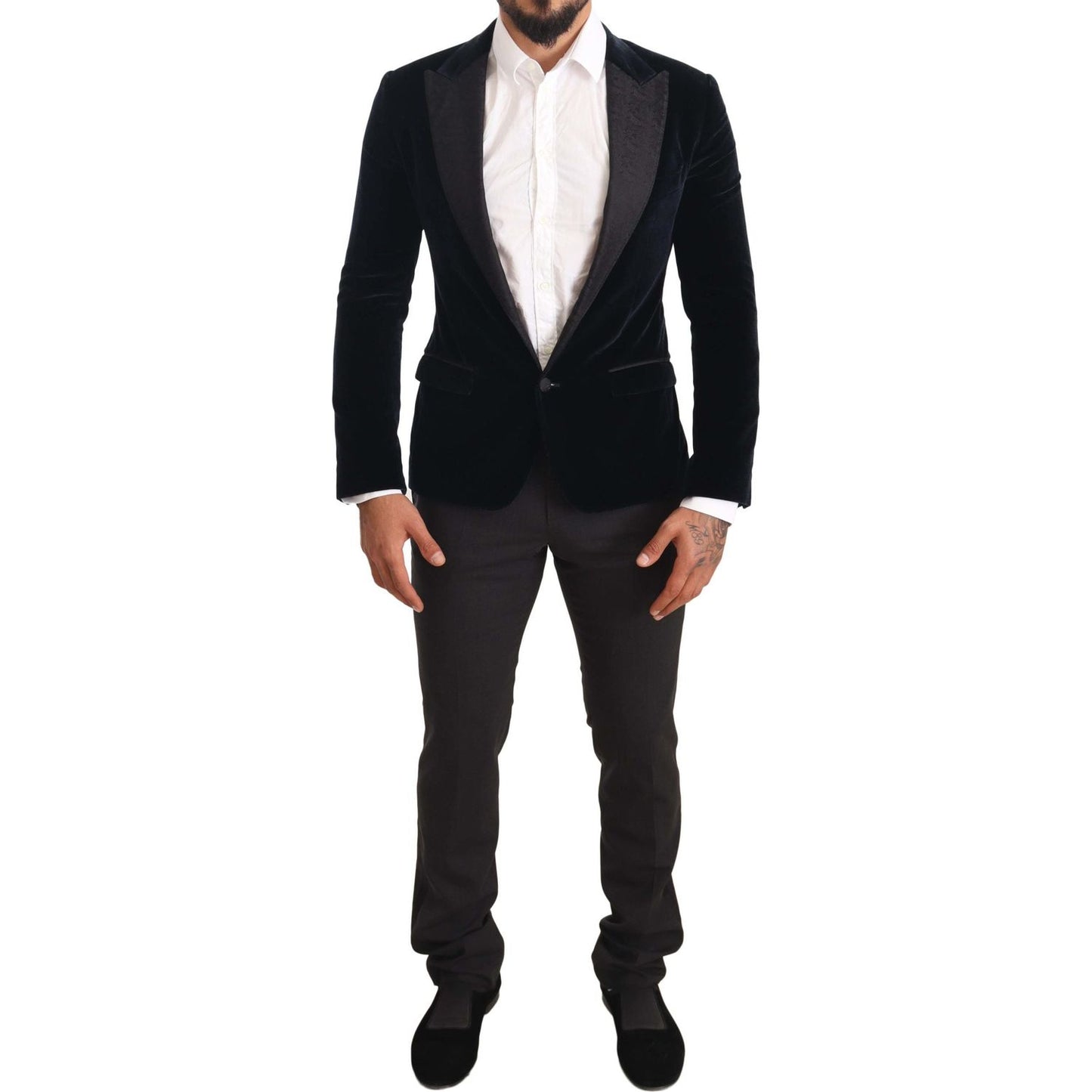 Dolce & Gabbana Blue Velvet Cotton Slim Fit Smoking Suit KOS1904-46