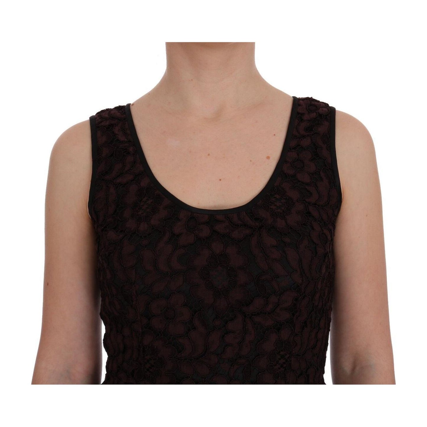 Dolce & Gabbana Bordeaux Floral Lace Ricamo Sheath Dress SIG60220- 42