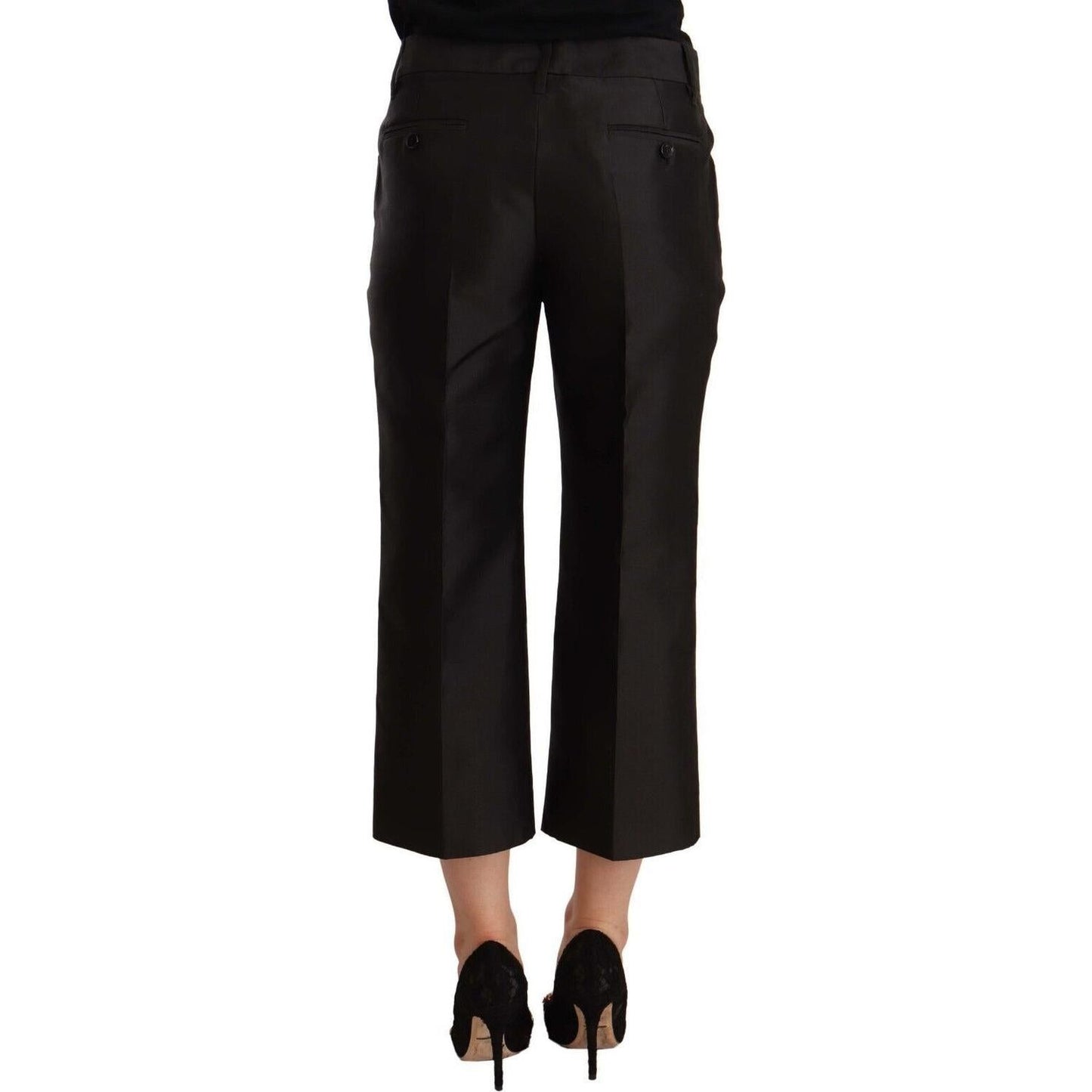 Dolce & Gabbana Black 100% Silk Flared Cropped Pants Dolce & Gabbana