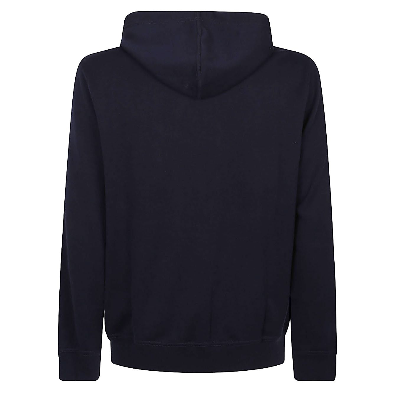 Back view of Brunello Cucinelli Sweaters Blue hoodie with hood and ribbed cuffs