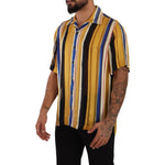 Dolce & Gabbana Yellow Striped Short Sleeve Silk Shirt TSH7539- 40
