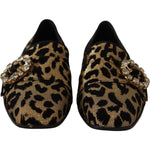 Dolce & Gabbana Gold Leopard Print Crystals Loafers Shoes LA9771- 36.5