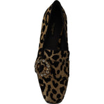 Dolce & Gabbana Gold Leopard Print Crystals Loafers Shoes LA9771- 36.5