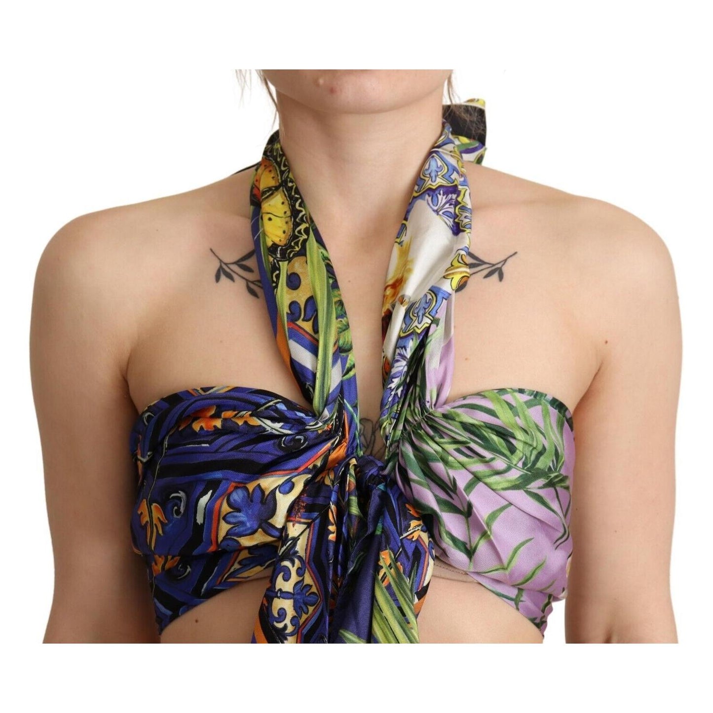 Dolce & Gabbana Multicolor Foulard Silk Halter Cropped Top