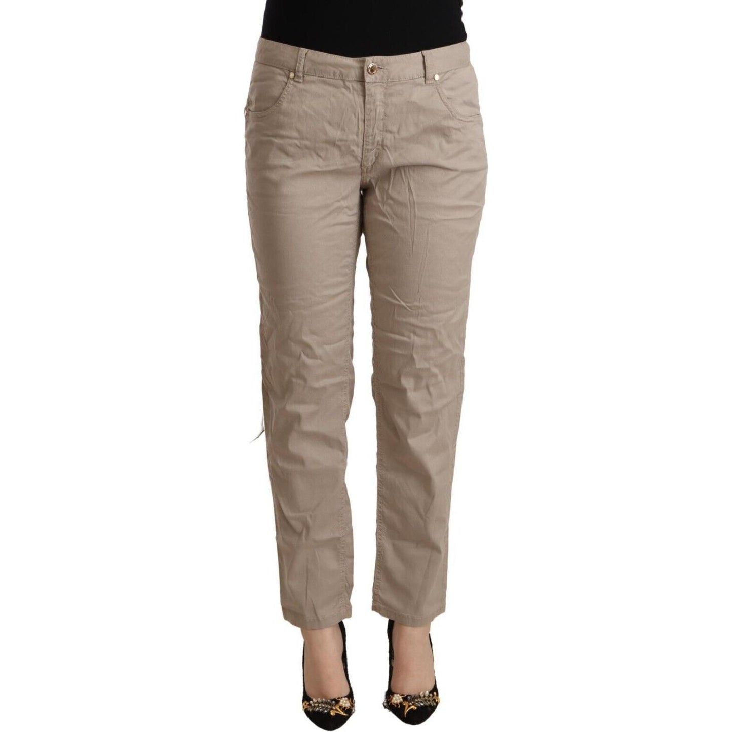Acht Beige Tencel Mid Waist Tapered Casual Pants PAN72167 - 42