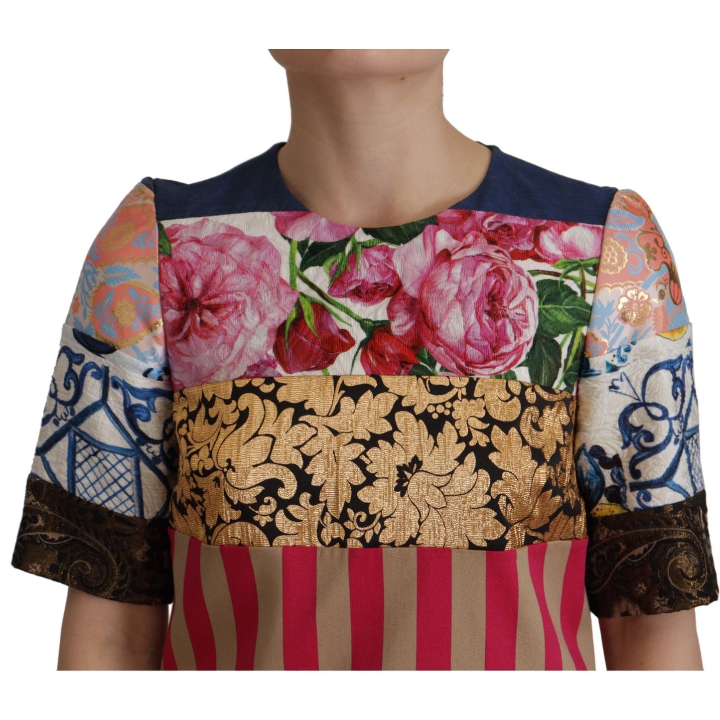 Dolce & Gabbana Multicolor Pachwork Floral Sheath Jaquard Mini Gown Dress DR28698- 36