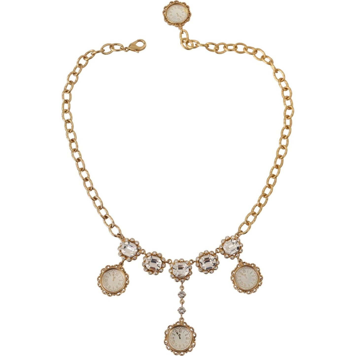 Dolce & Gabbana Gold Clock Statement Crystal Chain Necklace SMY100954