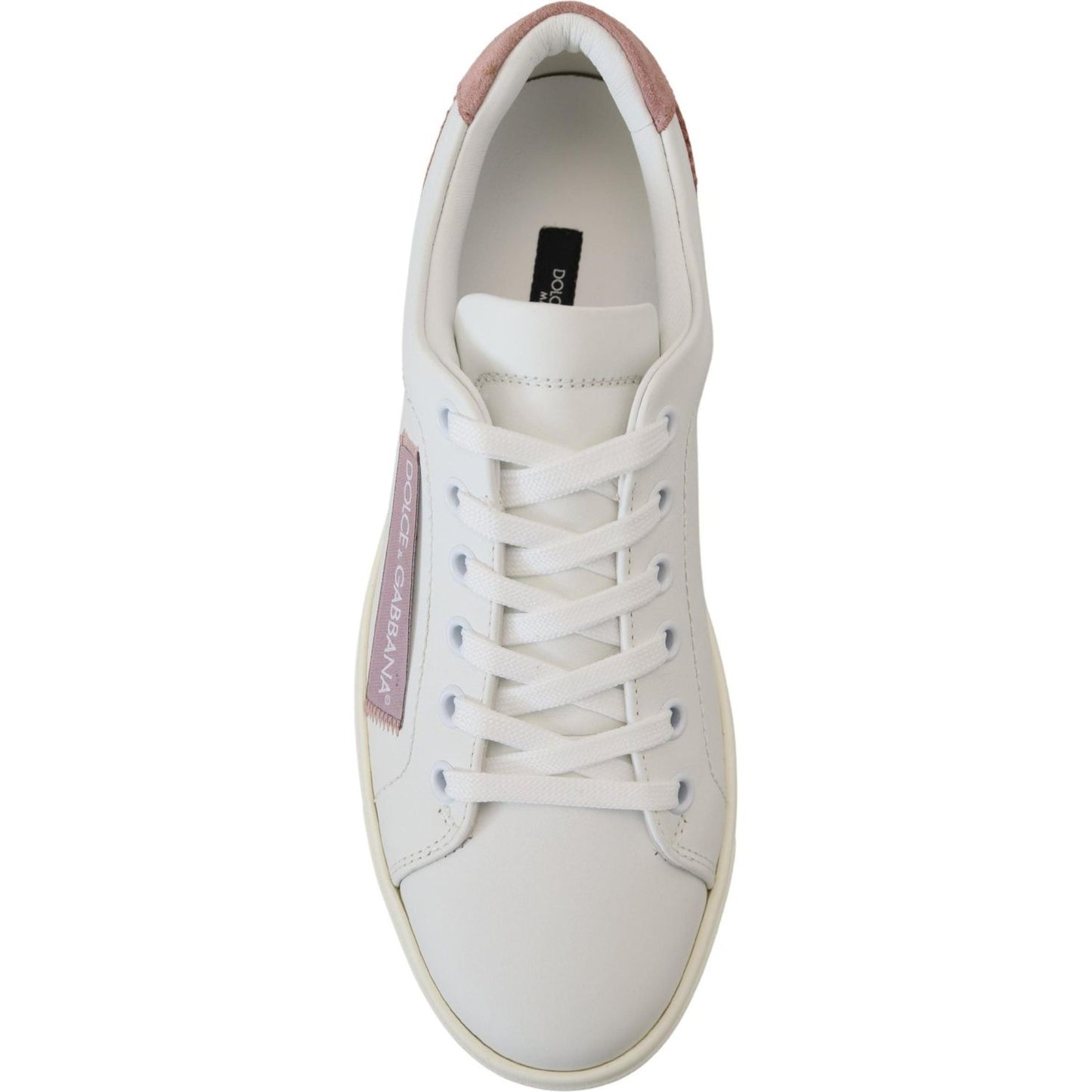 Dolce & Gabbana White Pink Leather Low Top Sneakers Shoes LA10057- 35.5