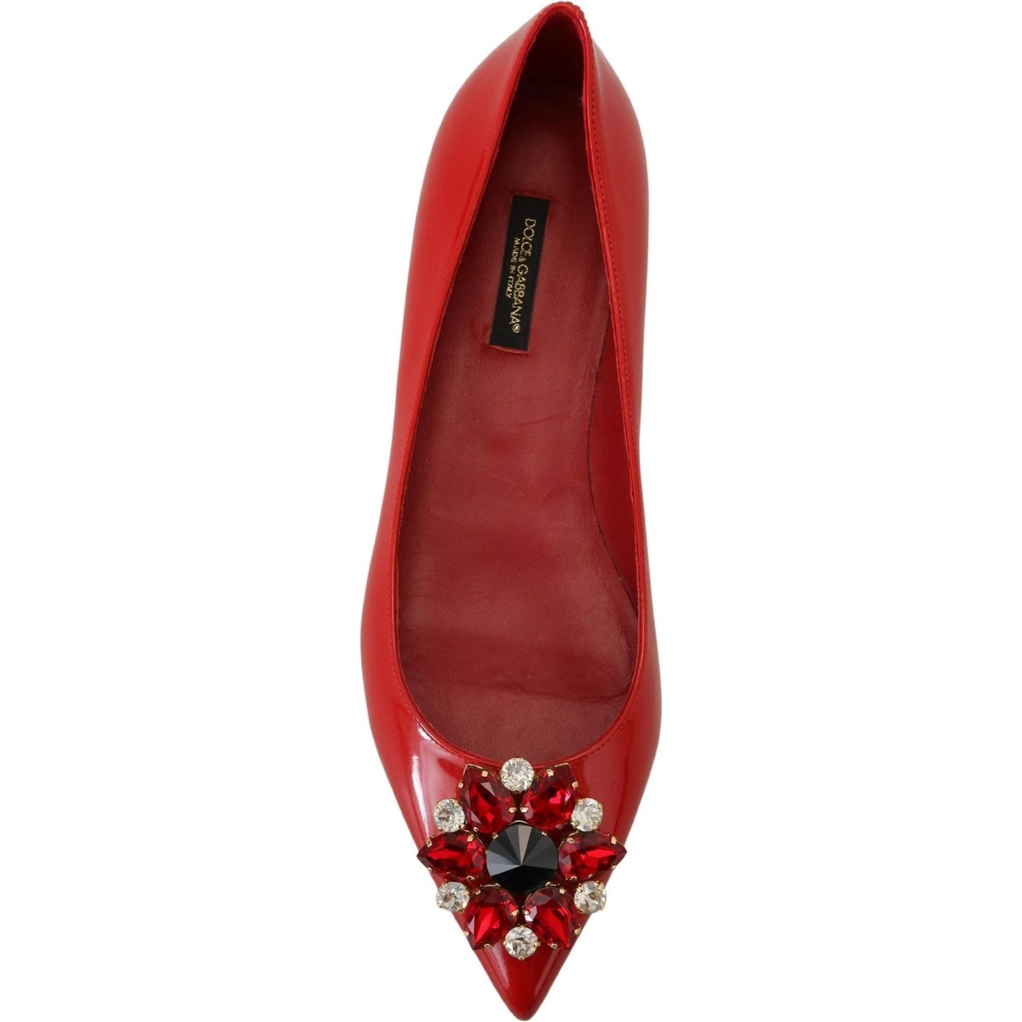 Dolce & Gabbana Red Leather Crystals Loafers Flats Shoes LA10078- 35