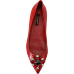 Dolce & Gabbana Red Leather Crystals Loafers Flats Shoes LA10078- 35