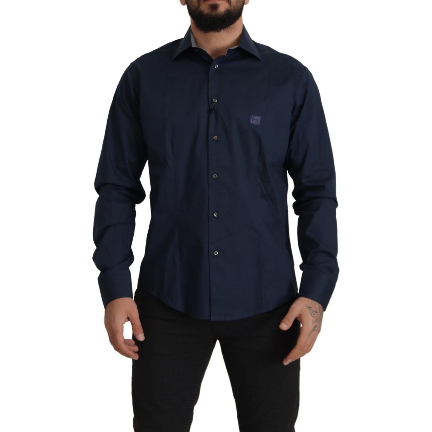 Roberto Cavalli Navy Blue Cotton Dress Formal Shirt TSH82935- 43