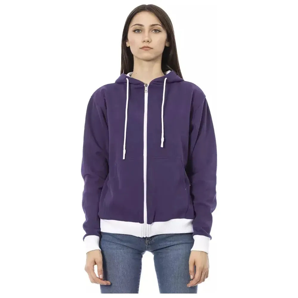 Baldinini Trend Purple Cotton Women Sweater with Adjustable Hood BA-23101-XL