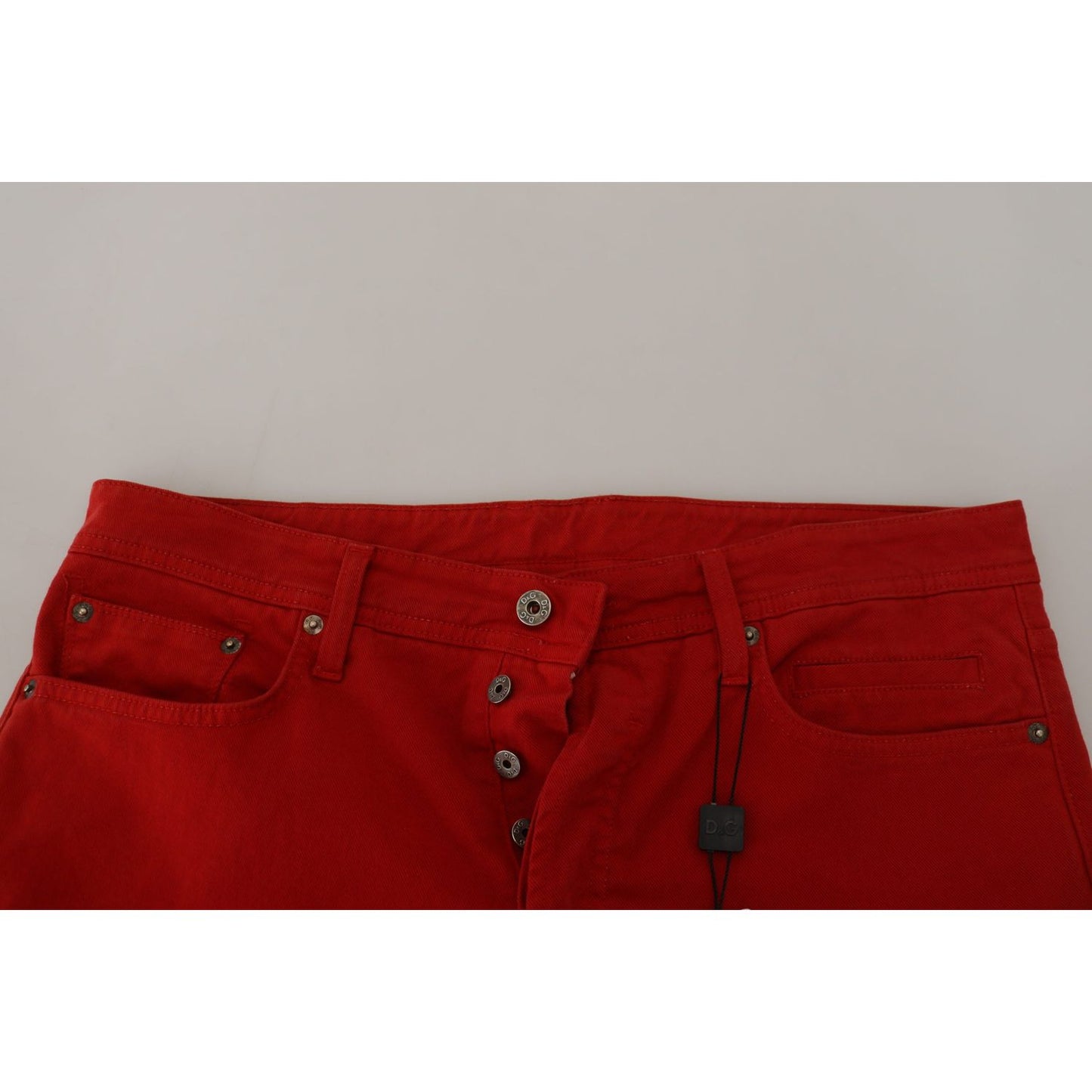 Dolce & Gabbana Red Cotton Straight Fit Men Denim Jeans PAN72931-46