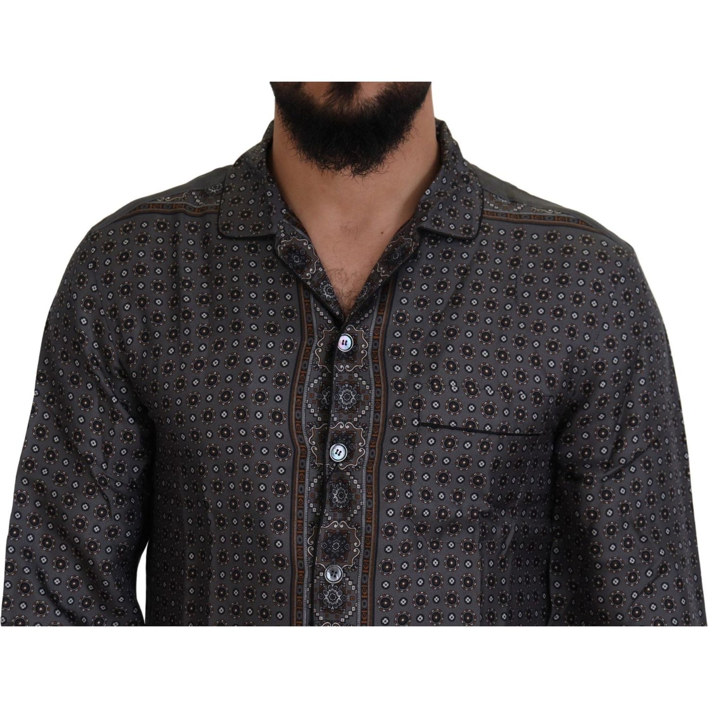 Dolce & Gabbana Gray Baroque Silk Satin Casual Shirt TSH83589- 37