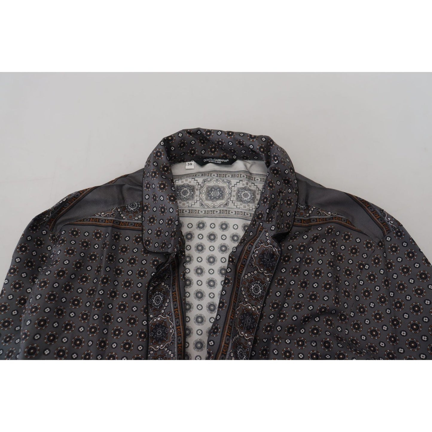 Dolce & Gabbana Gray Baroque Silk Satin Casual Shirt TSH83589- 37